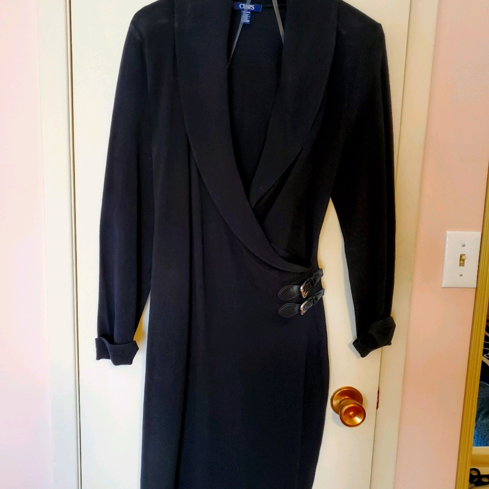 Black Surplice Sweater Dress with side buckle